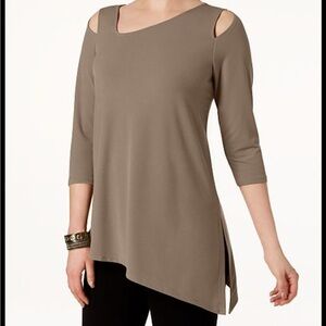 Alfani Brown Asymmetrical Tunic with Cut-Out Details